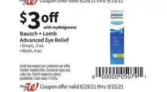 Walgreens Bausch + Lomb Advanced Eye Relief Drops Or Wash offer
