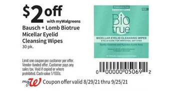 Walgreens Bausch + Lomb Biotrue Micellar Eyelid Cleansing Wipes offer