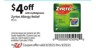 Walgreens Zyrtec Allergy Relief offer
