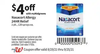 Walgreens Nasacort Allergy 24HR Relief offer