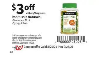 Walgreens Robitussin Naturals Gummies Or Syrup offer