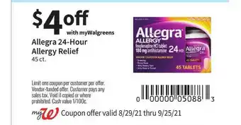 Walgreens Allegra 24-Hours Allergy Relief offer
