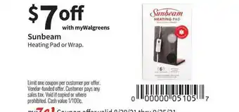 Walgreens Sunbeam Heating Pad Or Wrap offer
