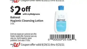 Walgreens Balneol Hygienic Cleansing Lotion offer