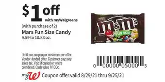 Walgreens Mars Fun Size Candy offer