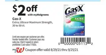 Walgreens Gas-X Extra, Ultra Or Maximum Strength offer