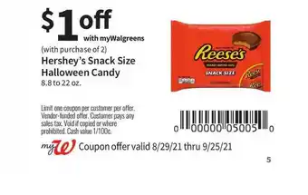Walgreens Hershey's Snack Size Halloween Candy offer