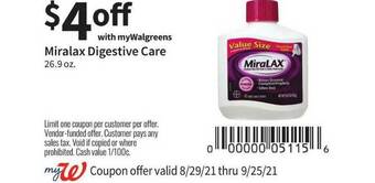 Walgreens Miralax Digestive Care offer