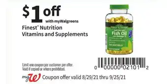 Walgreens Finest® Nutrition Vitamins And Supplements offer