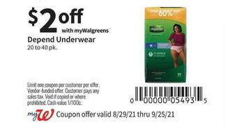 Walgreens Depend Underwear offer