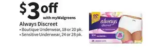Walgreens Always Discreet Boutique Underwear Or Sensitive Underwear offer