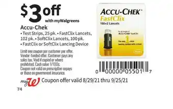 Walgreens Accu-Chek Test Strips, FastClix Lancets, SoftClix Lancers, FastClix Or SoftClix Lancing Device offer