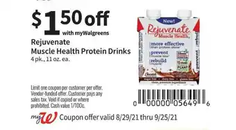 Walgreens Rejuvenate Muscle Health Protein Drinks offer