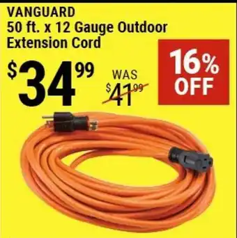 Harbor Freight Tools Vanguard 50 Ft. X 12 Gauge Outdoor Extension Cord 16% Off offer