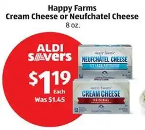 Aldi Happy Farms Cream Cheese or Neufchatel Cheese 8 oz. offer