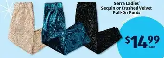 Aldi Serra Ladies' Sequin or Crushed Velvet Pull-On Pants offer