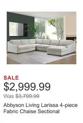 Costco Abbyson living larissa 4-piece fabric chaise sectional offer