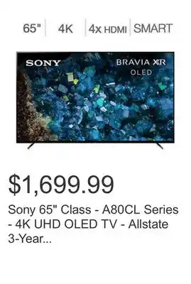 Costco Sony 65 class - a80cl series - 4k uhd oled tv - allstate 3-year protection plan bundle included for 5 years of total coverage offer