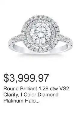 Costco Round brilliant 1.28 ctw vs2 clarity, i color diamond platinum halo ring offer