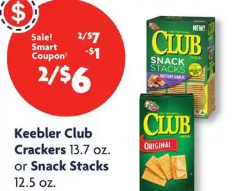 Family Dollar Keebler club crackers 13.7 oz. or snack stacks 12.5 oz offer