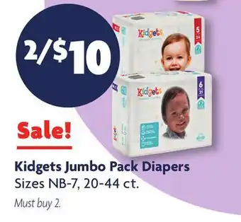 Family Dollar Kidgets jumbo pack diapers offer
