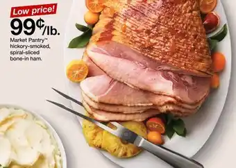 Target Market pantry hickory-smoked, spiral-sliced bone-in ham offer