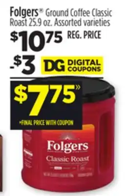 Dollar General Folgers ground coffee classic roast offer