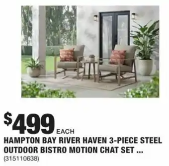 The Home Depot Hampton Bay River Haven 3-Piece Steel Outdoor Bistro Motion Chat Set offer