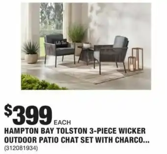 The Home Depot Hampton Bay Tolston 3-Piece Wicker Outdoor Patio Chat Set offer