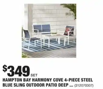 The Home Depot Hampton Bay Harmony Cove 4-Piece Steel Blue Sling Outdoor Patio offer