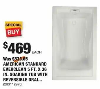 The Home Depot AmericAN Standard Everclean 5 Ft. X 36 In. Soaking Tub With Reversible Drain offer