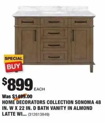 The Home Depot Home Decorators Collection Sonoma 48 In. X 22 In. D Bath Vanity In Almond Latte offer