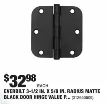 The Home Depot Everbilt 3-1/2 In. X 5/8 In.Radius Matte Black Door Hinge Value offer
