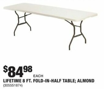 The Home Depot Lifetime 8 Ft. Fold-In-Half Table Almond offer