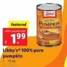 Lidl Libby's 100% Pure Pumpkin 15 oz offer
