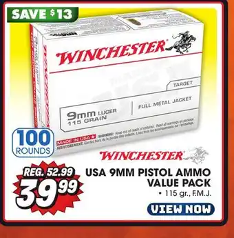 Big 5 Winchester usa 9mm pistol ammunition value pack offer