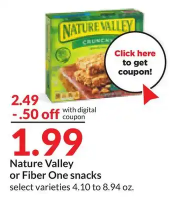Hy-Vee Nature valley or fiber one snacks offer
