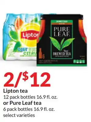 Hy-Vee Lipton tea 12 pack bottles 16.9 fl. oz. or pure leaf tea 6 pack bottles 16.9 fl. oz offer