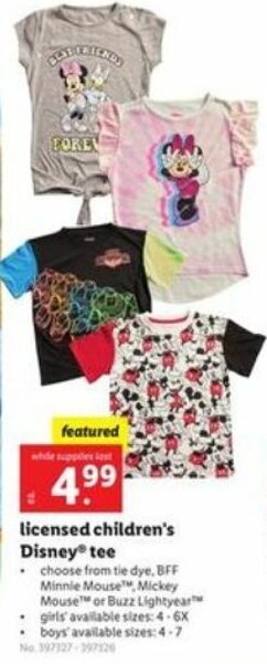 Lidl Licensed Children's Disney Tee offer