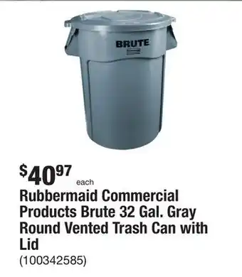 The Home Depot Rubbermaid commercial products brute 32 gal. gray round vented trash can with lid offer