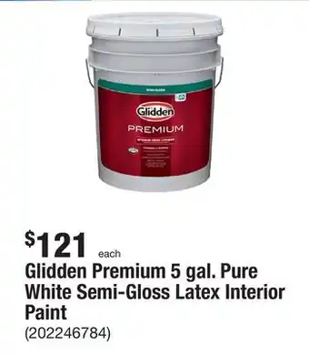 The Home Depot Glidden premium 5 gal. pure white semi-gloss latex interior paint offer