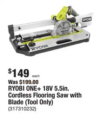 The Home Depot Ryobi one+ 18v 5.5in. cordless flooring saw with blade (tool only) offer
