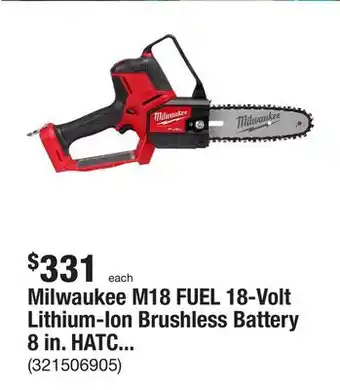 The Home Depot Milwaukee m18 fuel 18-volt lithium-ion brushless battery 8 in. hatchet pruning saw (tool-only) offer