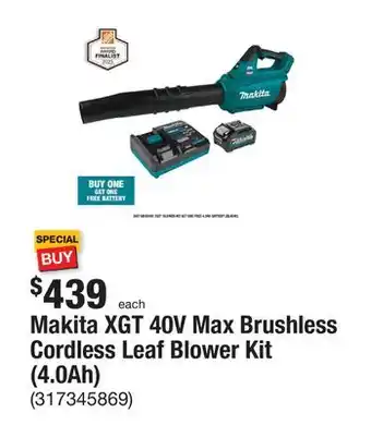 The Home Depot Makita xgt 40v max brushless cordless leaf blower kit (4.0ah) offer