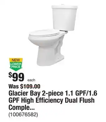 The Home Depot Glacier bay 2-piece 1.1 gpf/1.6 gpf high efficiency dual flush complete elongated toilet in white, seat included offer
