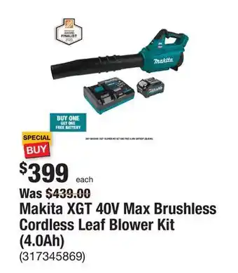 The Home Depot Makita xgt 40v max brushless cordless leaf blower kit (4.0ah) offer