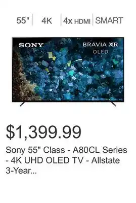 Costco Sony 55 class - a80cl series - 4k uhd oled tv - allstate 3-year protection plan bundle included for 5 years of total coverage offer