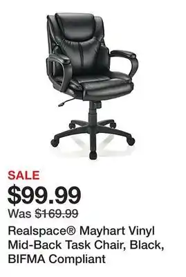 Office Depot Realspace mayhart vinyl mid-back task chair, black, bifma compliant offer