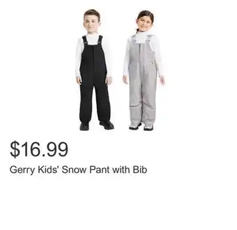 Costco Gerry kids' snow pant with bib offer