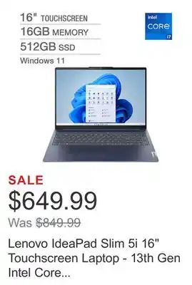 Costco Lenovo ideapad slim 5i 16 touchscreen laptop - 13th gen intel core i7-1355u - wuxga - 1920 x 1200 display - windows 11 offer